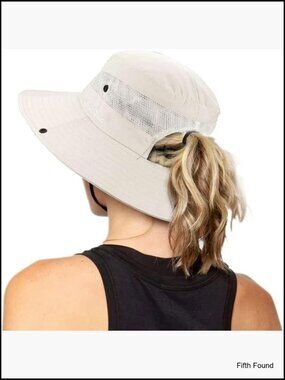Women's Wide Brim Ponytail Sun Hat in Light Beige